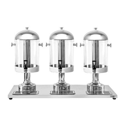 GGM Gastro Juice Dispenser - 3x polycarbonate tanks with tap & ice inserts - 3x 7.5 Litres - Stainless steel - incl. drip tray & 3x ice cylinders & 3x perforated infusion cylinders