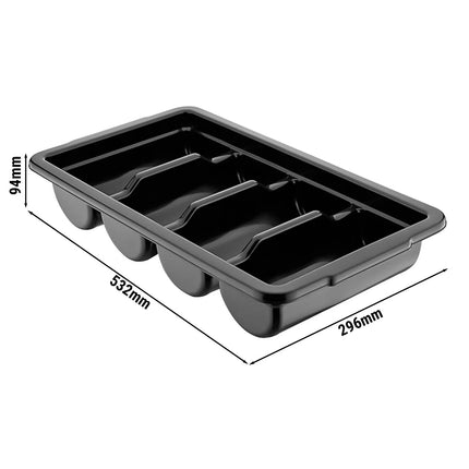 GGM Gastro Khay Đựng Dao Dĩa - 293x526mm - Cao 97mm - Polypropylene (PP) - 4 Ngăn - Đen