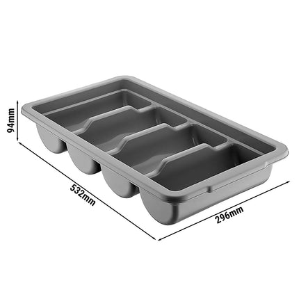 GGM Gastro Khay Đựng Dao Dĩa - 293x530mm - Cao 98mm - Polypropylene (PP) - 4 Ngăn - Xám