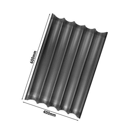 GGM Gastro Khay Nướng Baguette - Nhôm - 643x419mm - Phủ Teflon - Đục Lỗ - 5 Rãnh Khuôn