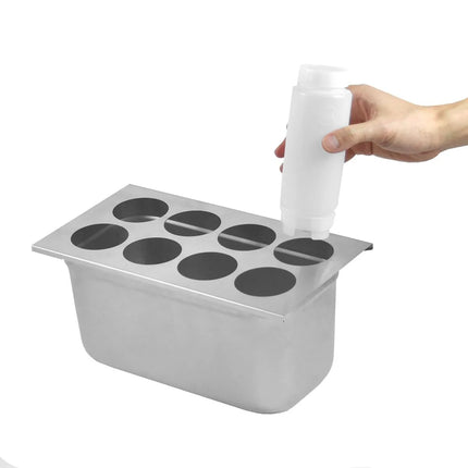 GGM Gastro Khay Sắp Xếp Bình (Cho GN 1/3) - Cho 4 Bình - Thép Không Gỉ - Lỗ Ø80mm - Cho Bình Định Lượng FFO-004 710ml