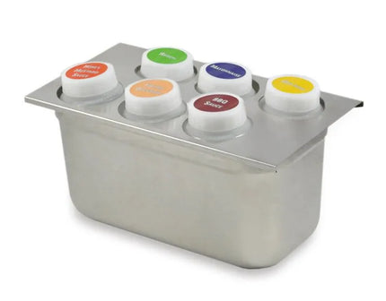 GGM Gastro Khay Sắp Xếp Bình (Cho GN 1/3) - Cho 6 Bình (592ml) | Cho Bình Bóp & Bình Đựng - Thép Không Gỉ - Lỗ Ø68mm
