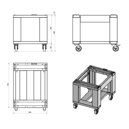 GGM Gastro Khung Chân Đế Cho Lò Băng Chuyền Điện Dòng DPZ3030E - 715x580x620mm - Thép Không Gỉ - Dòng DPZ3030E