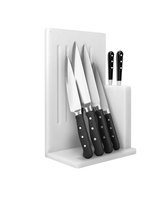 GGM Gastro Knife Rack - with Slots for 5 Knives & 2 Sharpeners - Polyethylene - 301x501x202mm - White