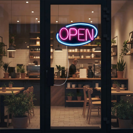 GGM Gastro LED Illuminated Sign – OPEN – Dimmable – Blue & Pink