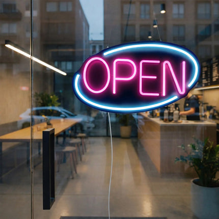 GGM Gastro LED Illuminated Sign – OPEN – Dimmable – Blue & Pink