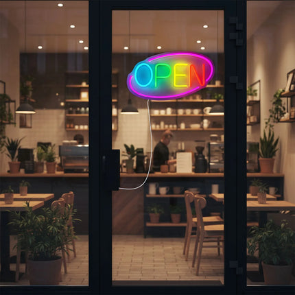 GGM Gastro LED illuminated sign - OPEN - dimmable - Magenta/Multi-colour - 420x250mm