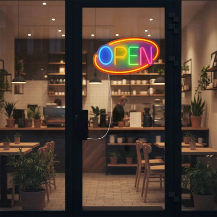 GGM Gastro LED illuminated sign - OPEN - dimmable - Orange/Multi-colour - 420x250mm