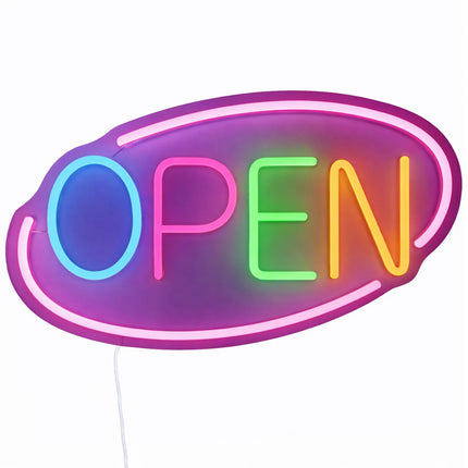 GGM Gastro LED illuminated sign - OPEN - dimmable - Pink/Multicolour - 420x250mm
