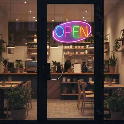 GGM Gastro LED illuminated sign - OPEN - dimmable - Pink/Multicolour - 420x250mm