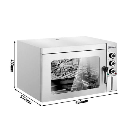 GGM Gastro Lò Đối Lưu Compact Điện - Phun Hơi - Điều Khiển Cơ - 1 Khoang Nướng - 1x 353x327mm - 30L - Kèm 1 Vỉ & 1 Khay Nướng 353x327mm