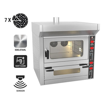 GGM Gastro Lò Đối Lưu Làm Bánh - Phun Hơi - Điều Khiển Số - 4x 600x400mm (EN 60x40) - Lò Pizza - 7 bánh 25.4 cm (Ø25cm)
