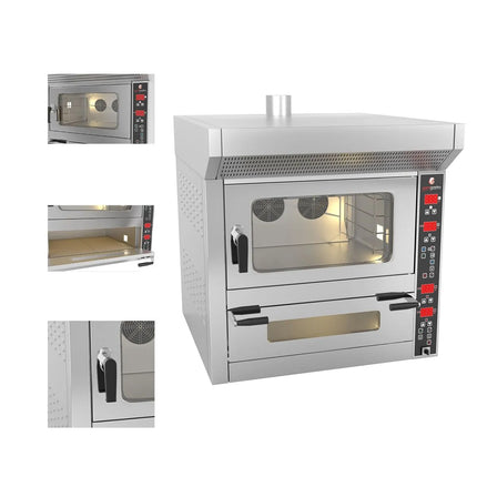 GGM Gastro Lò Đối Lưu Làm Bánh - Phun Hơi - Điều Khiển Số - 4x 600x400mm (EN 60x40) - Lò Pizza - 7 bánh 25.4 cm (Ø25cm)