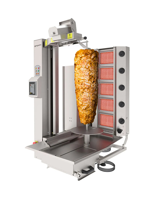 GGM Gastro Lò Doner Kebab Gas Tự Động - 5 Họng - Đến 120kg - 13.3kW - Để Bàn - Kèm 1 Xiên & Khay Hứng
