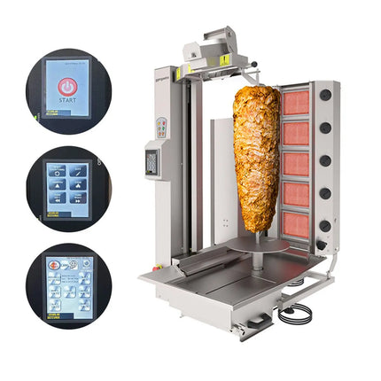 GGM Gastro Lò Doner Kebab Gas Tự Động - 5 Họng - Đến 120kg - 13.3kW - Để Bàn - Kèm 1 Xiên & Khay Hứng