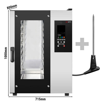 GGM Gastro Lò Hấp Combi Điện - Điều Khiển Cảm Ứng - 10x GN 1/1 - Kèm Đầu Dò Nhiệt Lõi & Delta T, USB, Giám Sát HACCP, Đèn LED Khoang, Khay Hứng Nước Ngưng