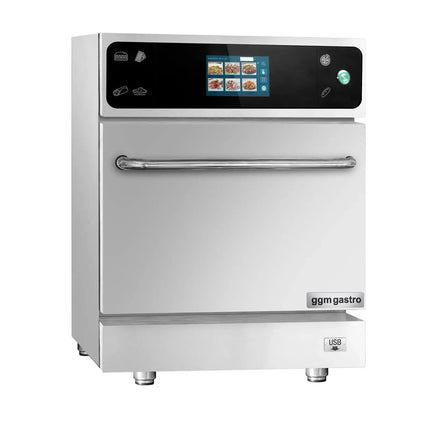 GGM Gastro Lò Nướng Tốc Độ Cao - Cảm Ứng - 3.5kW - Thép Không Gỉ - Không Cần Ống Thoát - Kèm Khay Pizza, Giỏ Lưới, Khay Nướng Chống Dính | Nấu Nhanh Hơn 80%