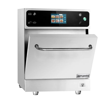GGM Gastro Lò Nướng Tốc Độ Cao - Cảm Ứng - 3.5kW - Thép Không Gỉ - Không Cần Ống Thoát - Kèm Khay Pizza, Giỏ Lưới, Khay Nướng Chống Dính | Nấu Nhanh Hơn 80%