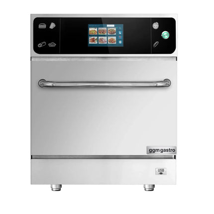 GGM Gastro Lò Nướng Tốc Độ Cao - Cảm Ứng - 3.5kW - Thép Không Gỉ - Không Cần Ống Thoát - Kèm Khay Pizza, Giỏ Lưới, Khay Nướng Chống Dính | Nấu Nhanh Hơn 80%
