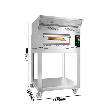 GGM Gastro Lò Pizza Gas - 1 Tầng - 4x Ø34cm - Điều Khiển Cơ - Nắp Chụp + Chân Đế + Bánh Xe - Ống Khói Ø150mm