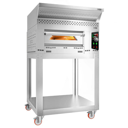 GGM Gastro Lò Pizza Gas - 1 Tầng - 4x Ø34cm - Điều Khiển Cơ - Nắp Chụp + Chân Đế + Bánh Xe - Ống Khói Ø150mm