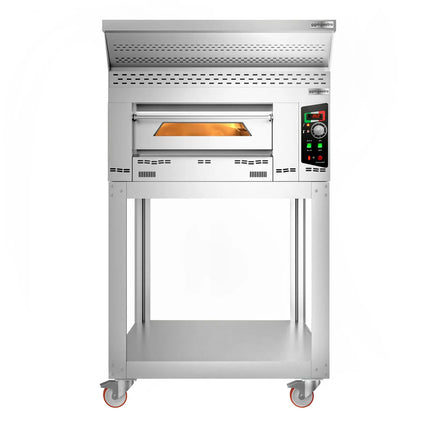 GGM Gastro Lò Pizza Gas - 1 Tầng - 4x Ø34cm - Điều Khiển Cơ - Nắp Chụp + Chân Đế + Bánh Xe - Ống Khói Ø150mm