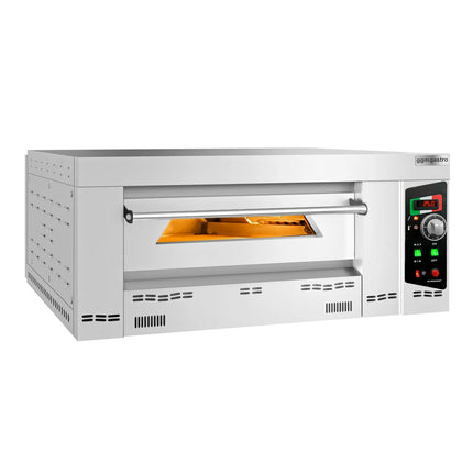 GGM Gastro Lò Pizza Gas - 1 Tầng - 4x Ø34cm - Điều Khiển Cơ - Nắp Chụp + Chân Đế + Bánh Xe - Ống Khói Ø150mm