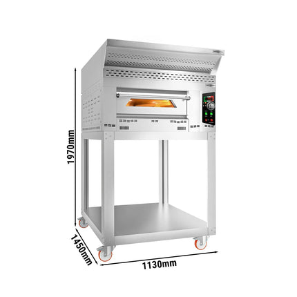 GGM Gastro Lò Pizza Gas - 1 Tầng - 6x Ø34cm - Điều Khiển Cơ - Nắp Chụp + Chân Đế + Bánh Xe - Ống Khói Ø150mm