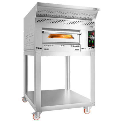 GGM Gastro Lò Pizza Gas - 1 Tầng - 6x Ø34cm - Điều Khiển Cơ - Nắp Chụp + Chân Đế + Bánh Xe - Ống Khói Ø150mm