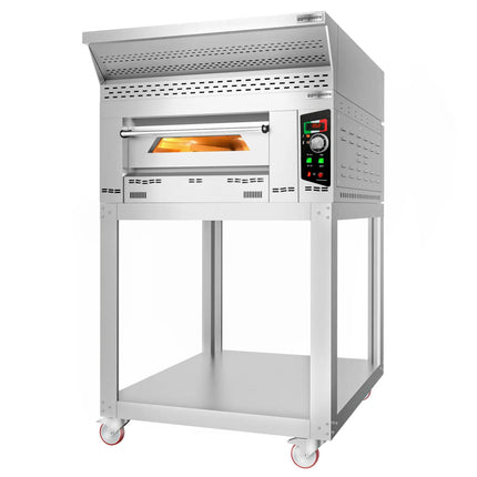 GGM Gastro Lò Pizza Gas - 1 Tầng - 6x Ø34cm - Điều Khiển Cơ - Nắp Chụp + Chân Đế + Bánh Xe - Ống Khói Ø150mm