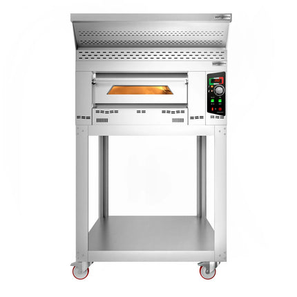 GGM Gastro Lò Pizza Gas - 1 Tầng - 6x Ø34cm - Điều Khiển Cơ - Nắp Chụp + Chân Đế + Bánh Xe - Ống Khói Ø150mm
