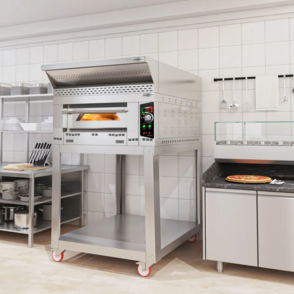 GGM Gastro Lò Pizza Gas - 1 Tầng - 6x Ø34cm - Điều Khiển Cơ - Nắp Chụp + Chân Đế + Bánh Xe - Ống Khói Ø150mm