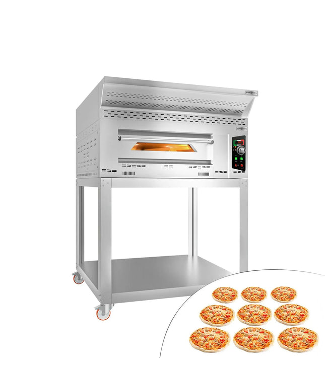 GGM Gastro Lò Pizza Gas - 1 Tầng - 9x Ø34cm - Điều Khiển Cơ - Nắp Chụp + Chân Đế + Bánh Xe