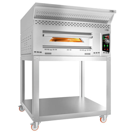 GGM Gastro Lò Pizza Gas - 1 Tầng - 9x Ø34cm - Điều Khiển Cơ - Nắp Chụp + Chân Đế + Bánh Xe