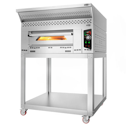 GGM Gastro Lò Pizza Gas - 1 Tầng - 9x Ø34cm - Điều Khiển Cơ - Nắp Chụp + Chân Đế + Bánh Xe