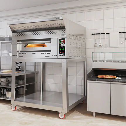 GGM Gastro Lò Pizza Gas - 1 Tầng - 9x Ø34cm - Điều Khiển Cơ - Nắp Chụp + Chân Đế + Bánh Xe