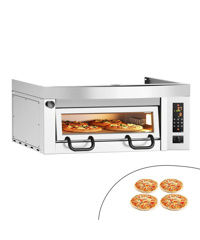 GGM Gastro Lò Pizza Tầng Điện - 1 Tầng - Đáy Đá Chịu Lửa - 4 - Ø34cm (34 cm) - Điều Khiển Cảm Ứng - Kèm Nắp Chụp Thép Không Gỉ