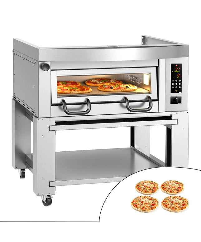 GGM Gastro Lò Pizza Tầng Điện - 1 Tầng - Đáy Đá Chịu Lửa - 4 - Ø34cm (34 cm) - Điều Khiển Số - Kèm Nắp Chụp & Khung Chân Đế
