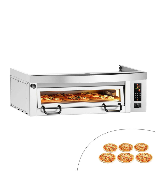 GGM Gastro Lò Pizza Tầng Điện - 1 Tầng - Đáy Đá Chịu Lửa - 6 - Ø34cm (34 cm) - 230V 3 Pha - Điều Khiển Số - Đến 450°C - Kèm Nắp Chụp Thép Không Gỉ
