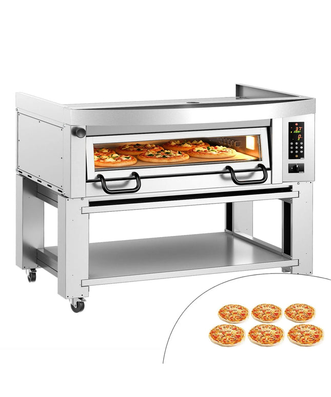 GGM Gastro Lò Pizza Tầng Điện - 1 Tầng - Đáy Đá Chịu Lửa - 6 - Ø34cm (34 cm) - Điều Khiển Số - Đến 450°C - Kèm Nắp Chụp & Khung Chân Đế