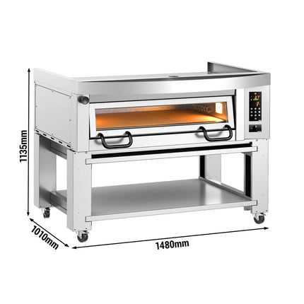 GGM Gastro Lò Pizza Tầng Điện - 1 Tầng - Đáy Đá Chịu Lửa - 6 - Ø34cm (34 cm) - Điều Khiển Số - Đến 450°C - Kèm Nắp Chụp & Khung Chân Đế