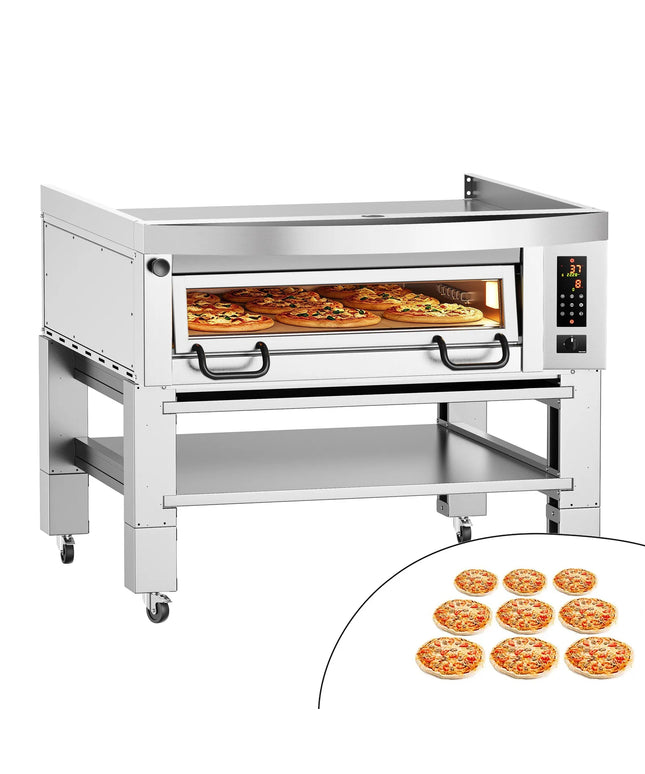 GGM Gastro Lò Pizza Tầng Điện - 1 Tầng - Đáy Đá Chịu Lửa - 9 - Ø34cm (33 cm) - Điều Khiển Số - Đến 450°C - Kèm Nắp Chụp Thép Không Gỉ & Khung Chân Đế