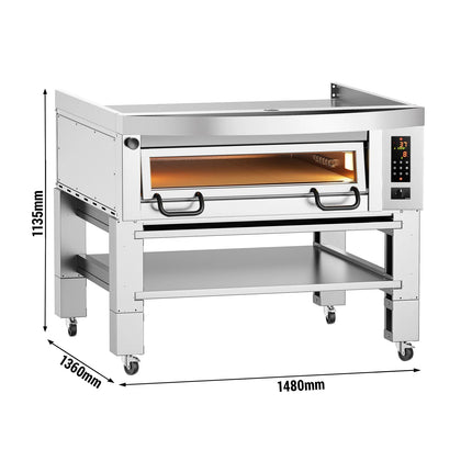 GGM Gastro Lò Pizza Tầng Điện - 1 Tầng - Đáy Đá Chịu Lửa - 9 - Ø34cm (33 cm) - Điều Khiển Số - Đến 450°C - Kèm Nắp Chụp Thép Không Gỉ & Khung Chân Đế