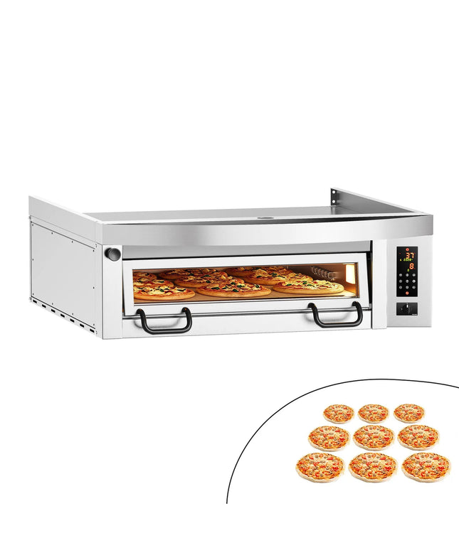 GGM Gastro Lò Pizza Tầng Điện - 1 Tầng - Đáy Đá Chịu Lửa - 9 x Ø34cm (34 cm) - Điều Khiển Số - Kèm Nắp Chụp Thép Không Gỉ