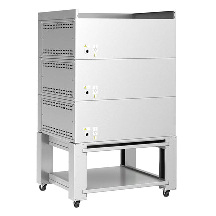 GGM Gastro Lò Pizza Tầng Điện - 3 Tầng - Đáy Đá Chịu Lửa - 4+4+4 - Ø34cm (33 cm) - Điều Khiển Số - Đến 450°C - Kèm Nắp Chụp & Khung Chân Đế