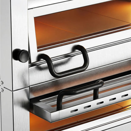GGM Gastro Lò Pizza Tầng Điện - 3 Tầng - Đáy Đá Chịu Lửa - 4+4+4 - Ø34cm (33 cm) - Điều Khiển Số - Đến 450°C - Kèm Nắp Chụp & Khung Chân Đế