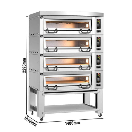 GGM Gastro Lò Pizza Tầng Điện - 4 Tầng - Đáy Đá Chịu Lửa - 6+6+6+6 - Ø34cm (33 cm) - Kèm Nắp Chụp & Khung Chân Đế
