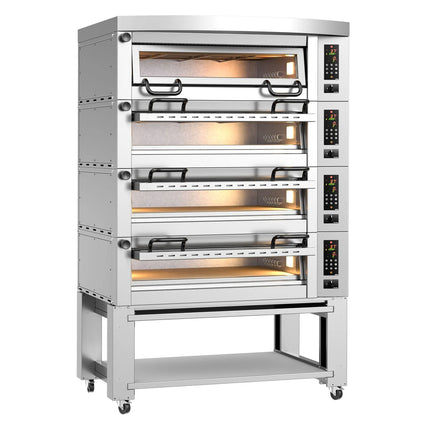 GGM Gastro Lò Pizza Tầng Điện - 4 Tầng - Đáy Đá Chịu Lửa - 6+6+6+6 - Ø34cm (33 cm) - Kèm Nắp Chụp & Khung Chân Đế