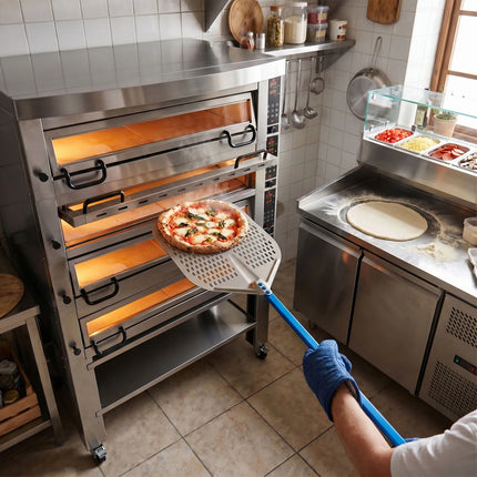 GGM Gastro Lò Pizza Tầng Điện - 4 Tầng - Đáy Đá Chịu Lửa - 6+6+6+6 - Ø34cm (33 cm) - Kèm Nắp Chụp & Khung Chân Đế
