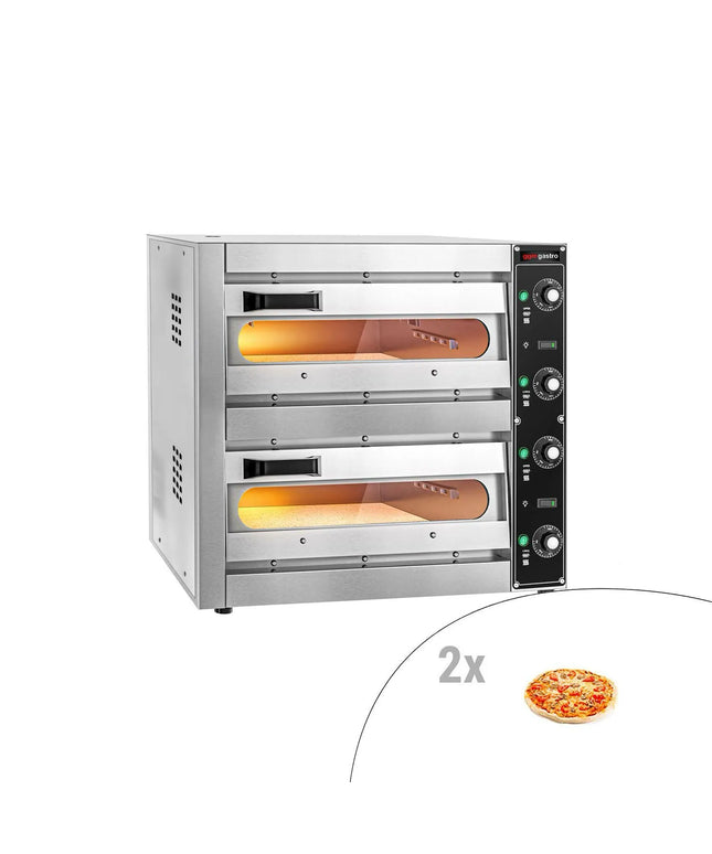 GGM Gastro Lò Pizza Tầng Điện - Tầng Đôi - Đáy Đá - 1+1 x Ø33.5cm (33.5 cm) - 230V 1 Pha | Đấu Cứng - Điều Khiển Cơ - Đến 310°C